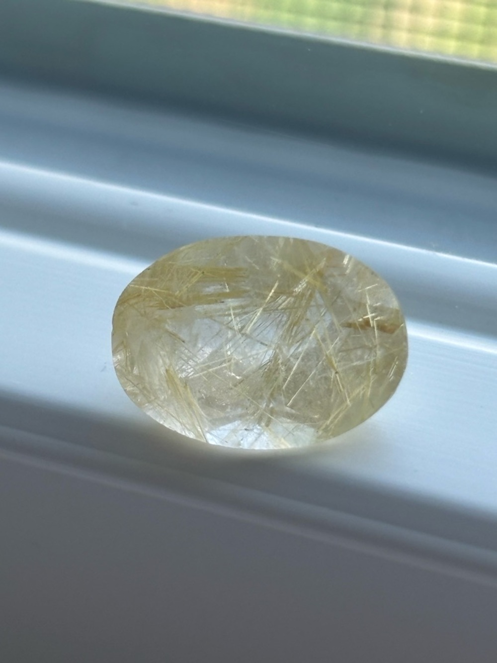 Huge Golden Rutilated Quartz Oval Gemstone – Natural Rutile Needle Inclusions